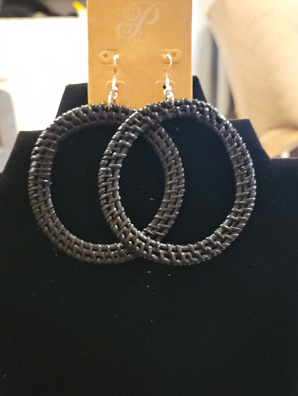 Plunder Black Woven Hoop Earrings